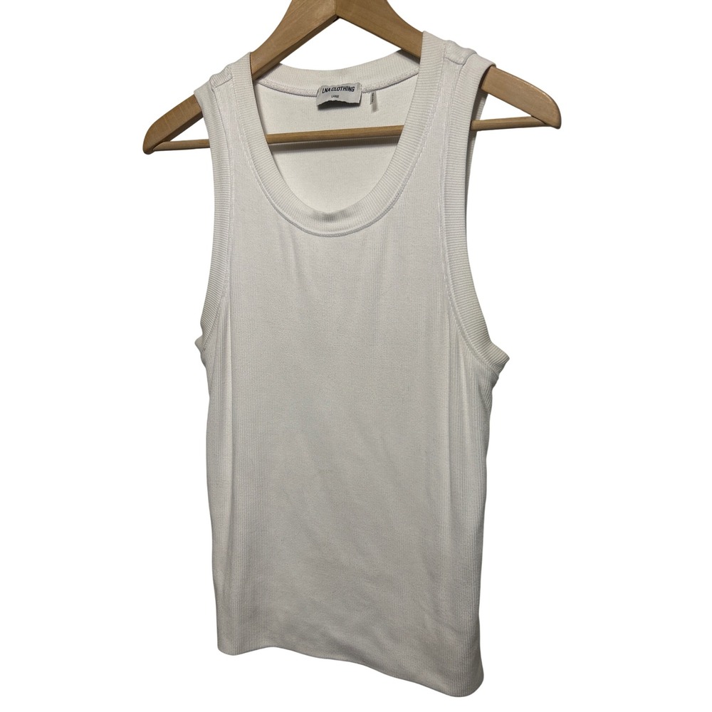 LNA Clothing Ribbed Tank Top White Crew Neck Sleeveless Large